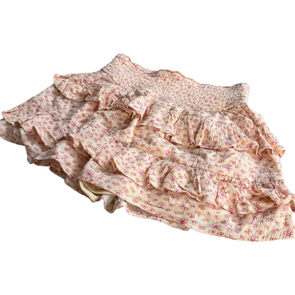 Aeropostale Floral Ruffle Tiered Mini Skort Pink Orange Size M